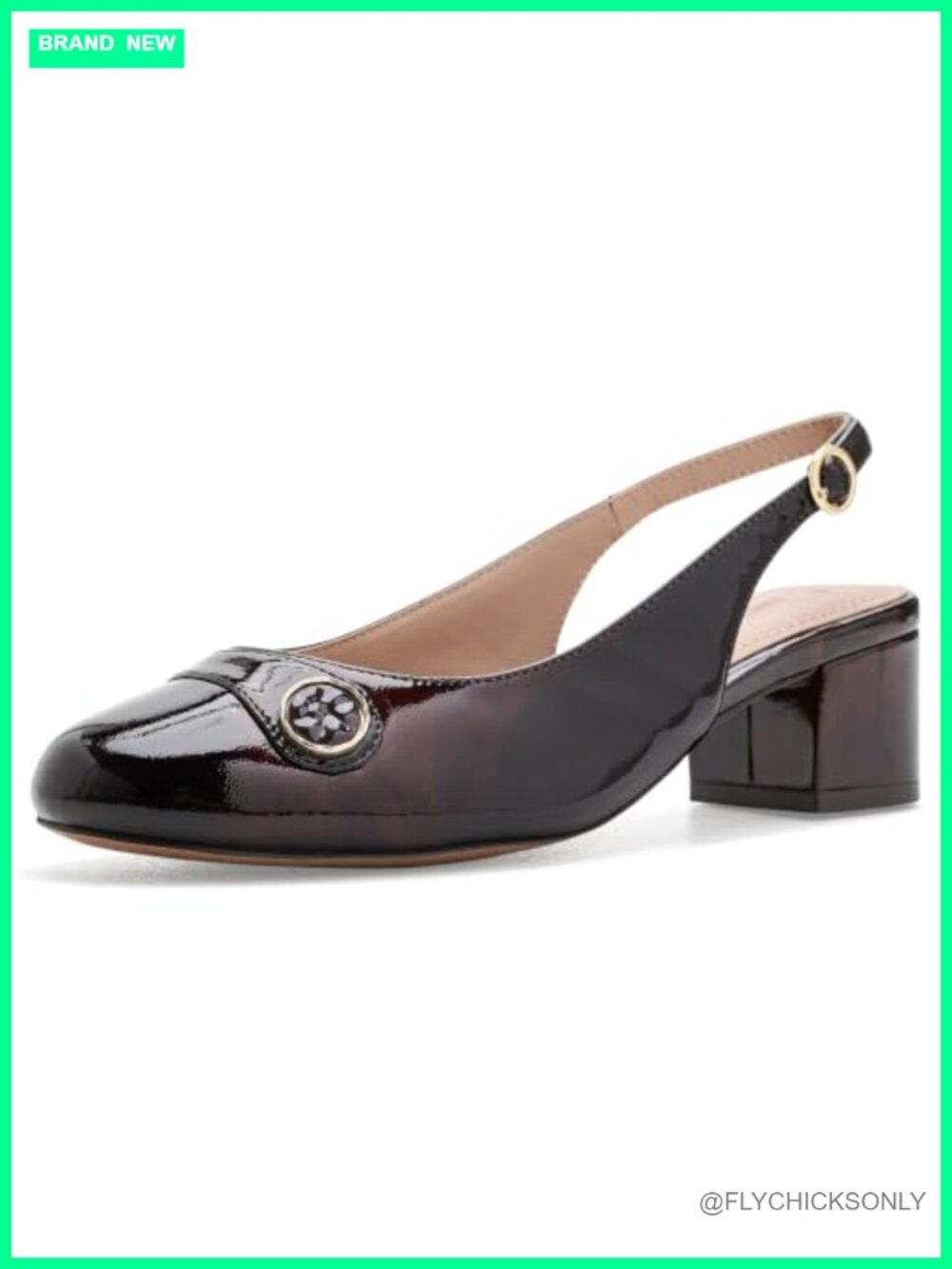Patent Leather Slingback Pumps with TruFoan Cushioned Footbed and Buckle Closure